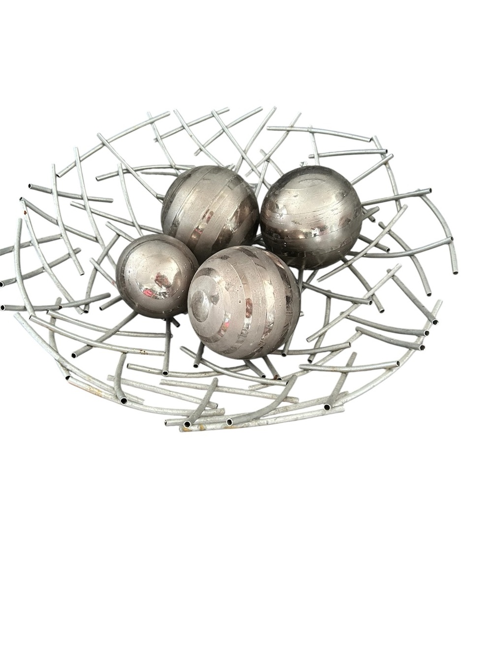 Modern Silver Decorative Bowl with four  Metallic Spheres